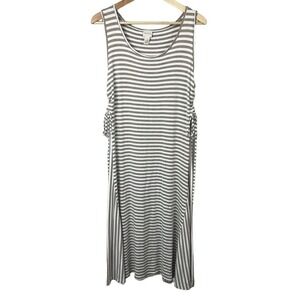 Chico's Tan White Striped Tank Midi Dress Sz 1 M 8 Sleeveless Side ties